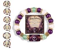 Genérico 2026 Limited Edition Halloween Cat Black Pumpkin Beaded Bracelet Gift Set, Stretchable Adjustable halloween jewelry with Witch Hat Charm, Spooky Season Accessory for Women (#L)