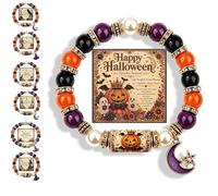 Genérico 2026 Limited Edition Halloween Cat Black Pumpkin Beaded Bracelet Gift Set, Stretchable Adjustable halloween jewelry with Witch Hat Charm, Spooky Season Accessory for Women (#G)