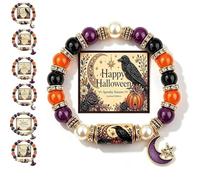 Genérico 2026 Limited Edition Halloween Cat Black Pumpkin Beaded Bracelet Gift Set, Stretchable Adjustable halloween jewelry with Witch Hat Charm, Spooky Season Accessory for Women (#H)