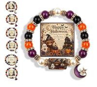 Genérico 2026 Limited Edition Halloween Cat Black Pumpkin Beaded Bracelet Gift Set, Stretchable Adjustable halloween jewelry with Witch Hat Charm, Spooky Season Accessory for Women (#F)