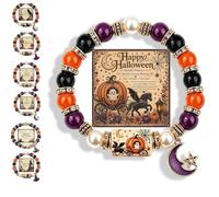 Genérico 2026 Limited Edition Halloween Cat Black Pumpkin Beaded Bracelet Gift Set, Stretchable Adjustable halloween jewelry with Witch Hat Charm, Spooky Season Accessory for Women (#B)