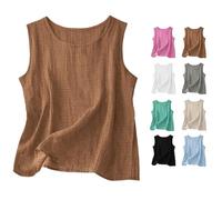 Genérico 2026 Linen Tank Tops for Women Casual Comfy Round Sleeveless Cotton Shirts Loose Lightweight Gauze Camisoles (Brown,XXL)