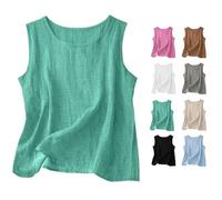 Genérico 2026 Linen Tank Tops for Women Casual Comfy Round Sleeveless Cotton Shirts Loose Lightweight Gauze Camisoles (Green,XXL)