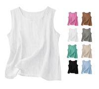 Genérico 2026 Linen Tank Tops for Women Casual Comfy Round Sleeveless Cotton Shirts Loose Lightweight Gauze Camisoles (White,XXL)