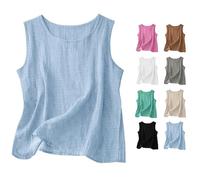 Genérico 2026 Linen Tank Tops for Women Casual Comfy Round Sleeveless Cotton Shirts Loose Lightweight Gauze Camisoles (Blue,XXL)