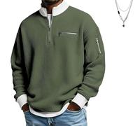 Genérico 2026 Men's Casual Fashion up Collar Contrasting Zipper Sweatshirt, Men's Daily Loose and Simple Waffle Half-Zip (Dark Green,XL)