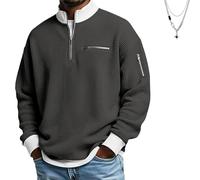 Genérico 2026 Men's Casual Fashion up Collar Contrasting Zipper Sweatshirt, Men's Daily Loose and Simple Waffle Half-Zip (Black,XXL)