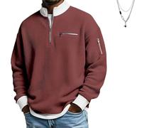 Genérico 2026 Men's Casual Fashion up Collar Contrasting Zipper Sweatshirt, Men's Daily Loose and Simple Waffle Half-Zip (Red,XL)