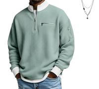 Genérico 2026 Men's Casual Fashion up Collar Contrasting Zipper Sweatshirt, Men's Daily Loose and Simple Waffle Half-Zip (Green,XXL)