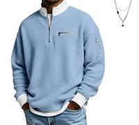 Genérico 2026 Men's Casual Fashion up Collar Contrasting Zipper Sweatshirt, Men's Daily Loose and Simple Waffle Half-Zip (Blue,XL)