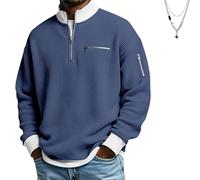 Genérico 2026 Men's Casual Fashion up Collar Contrasting Zipper Sweatshirt, Men's Daily Loose and Simple Waffle Half-Zip (Dark Blue,L)