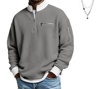 Genérico 2026 Men's Casual Fashion up Collar Contrasting Zipper Sweatshirt, Men's Daily Loose and Simple Waffle Half-Zip (Gray,XL)