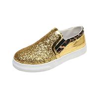 Genérico 2026 Moda Primavera y Verano Mujer Zapatos Casuales Fondo Punta Redonda Estampado de Leopardo Patrón de Cuero de Lentejuelas Cómodo Resbalón en