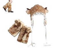 Genérico 2026 New Brown Deer Print Leg Warmers and Hat for Women, Deer Print Leg Warmers, Soft Thick Warm Plush Clothes Accessories for Women (1Set-Brown)