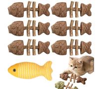 Genérico 2026 New Catnip and Silvervine Chew Toys for Cats, Natural Wooden Teeth Cleaning Stick, Fishbone-Shaped Cat Dental Toy for Chewing, Boredom Relief & Enrichment (6pcs, Insect Gall Fruit)