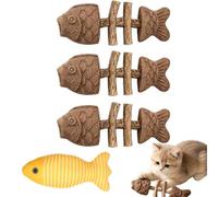 Genérico 2026 New Catnip and Silvervine Chew Toys for Cats, Natural Wooden Teeth Cleaning Stick, Fishbone-Shaped Cat Dental Toy for Chewing, Boredom Relief & Enrichment (3pcs, Insect Gall Fruit)