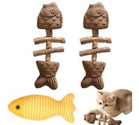 Genérico 2026 New Catnip and Silvervine Chew Toys for Cats, Natural Wooden Teeth Cleaning Stick, Fishbone-Shaped Cat Dental Toy for Chewing, Boredom Relief & Enrichment (2pcs, Insect Gall Fruit)