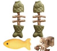 Genérico 2026 New Catnip and Silvervine Chew Toys for Cats, Natural Wooden Teeth Cleaning Stick, Fishbone-Shaped Cat Dental Toy for Chewing, Boredom Relief & Enrichment (2pcs, Catnip Flavor)