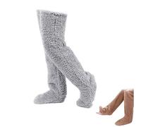 Genérico 2026 New Goose Down Knee Socks for Christmas, Fuzzy Leg Warmers, Winter Soft Cozy over the Knee Long Tube Socks for Cold Weather (Light Grey)