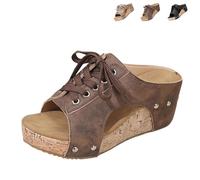 Genérico 2026 New Lace Up Cork Wedge Sandals For Women Comfortable Wedge Summer Slippers Platform Wedge Sandals for Women (Brown,41)