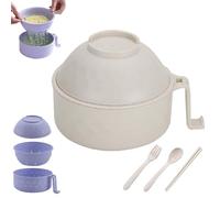 Genérico 2026 New Microwave Safe Ramen Bowl,Microwave Ramen Bowl with Lid,with Chopsticks,Spoon and Fork,Ramen Cooker with Handles for Dorm Room College Apartment Essentials (Beige)