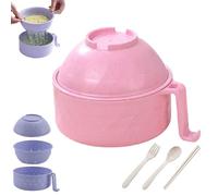 Genérico 2026 New Microwave Safe Ramen Bowl,Microwave Ramen Bowl with Lid,with Chopsticks,Spoon and Fork,Ramen Cooker with Handles for Dorm Room College Apartment Essentials (Pink)
