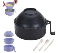 Genérico 2026 New Microwave Safe Ramen Bowl,Microwave Ramen Bowl with Lid,with Chopsticks,Spoon and Fork,Ramen Cooker with Handles for Dorm Room College Apartment Essentials (Black)