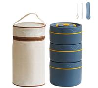 Genérico 2026 New Portable Insulated Lunch Container Set, 2/3/4 Tier Stackable 304 Stainless Steel Portable Insulated Lunch Box, for Work Picnics Camping (Blue,Three-Layer)