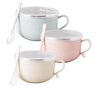 Genérico 2026 New Set of (3) 25-Oz Mug Meals W/Lid-Its, 3 PCS 25 Oz Mug Meals with Lids, Round Holiday Meal Mugs with Handles & Spoon for Coffee, Soups, Stews, Ideal Xmas Gift Set (ALL,3PCS)