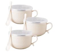 Genérico 2026 New Set of (3) 25-Oz Mug Meals W/Lid-Its, 3 PCS 25 Oz Mug Meals with Lids, Round Holiday Meal Mugs with Handles & Spoon for Coffee, Soups, Stews, Ideal Xmas Gift Set (Beige,3PCS)