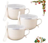 Genérico 2026 New Set of (3) 25-Oz Mug Meals W/Lid-Its, 3 PCS 25 Oz Mug Meals with Lids, Round Holiday Meal Mugs for Coffee, Soups, Stews, Ideal Gift Sets (Beige)