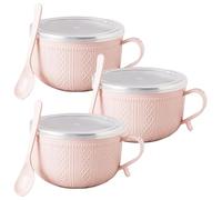 Genérico 2026 New Set of (3) 25-Oz Mug Meals W/Lid-Its, 3 PCS 25 Oz Mug Meals with Lids, Round Holiday Meal Mugs with Handles & Spoon for Coffee, Soups, Stews, Ideal Xmas Gift Set (Pink,3PCS)