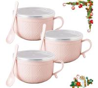Genérico 2026 New Set of (3) 25-Oz Mug Meals W/Lid-Its, 3 PCS 25 Oz Mug Meals with Lids, Round Holiday Meal Mugs for Coffee, Soups, Stews, Ideal Gift Sets (Pink)