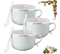 Genérico 2026 New Set of (3) 25-Oz Mug Meals W/Lid-Its, 3 PCS 25 Oz Mug Meals with Lids, Round Holiday Meal Mugs for Coffee, Soups, Stews, Ideal Gift Sets (Blue)