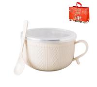 Genérico 2026 New Set of 4 25-Oz Mug Meals W/Lid-Its, 25 Oz Mug Meals with Lids & Handles Spoon, Round Holiday Meal Mugs for Coffee Soup Stew (White)