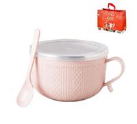 Genérico 2026 New Set of 4 25-Oz Mug Meals W/Lid-Its, 25 Oz Mug Meals with Lids & Handles Spoon, Round Holiday Meal Mugs for Coffee Soup Stew (Pink)
