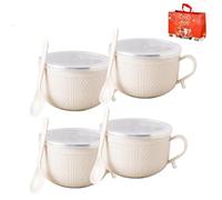 Genérico 2026 New Set of 4 25-Oz Mug Meals W/Lid-Its, 25 Oz Mug Meals with Lids & Handles Spoon, Round Holiday Meal Mugs for Coffee Soup Stew (4*White)