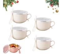Genérico 2026 New Set of (4) 25-Oz Mug Meals W/Lid-Its, 25 Oz Mug Meals with Lids, Mugs with Handles & Spoon for Coffee, Soups, Stews (4PCS-White)