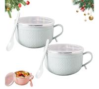 Genérico 2026 New Set of (4) 25-Oz Mug Meals W/Lid-Its, 25 Oz Mug Meals with Lids, Mugs with Handles & Spoon for Coffee, Soups, Stews (2PCS-Blue)