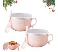 Genérico 2026 New Set of (4) 25-Oz Mug Meals W/Lid-Its, 25 Oz Mug Meals with Lids, Mugs with Handles & Spoon for Coffee, Soups, Stews (2PCS-Pink)