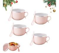 Genérico 2026 New Set of (4) 25-Oz Mug Meals W/Lid-Its, 25 Oz Mug Meals with Lids, Mugs with Handles & Spoon for Coffee, Soups, Stews (4PCS-Pink)