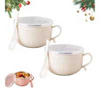 Genérico 2026 New Set of (4) 25-Oz Mug Meals W/Lid-Its, 25 Oz Mug Meals with Lids, Mugs with Handles & Spoon for Coffee, Soups, Stews (2PCS-White)