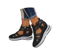 Genérico 2026 New Side Zipper Comfortable Lightweight Wedge Sandals, Women's Hollow Out Breathable Platform Wedge Sandals Sneakers (Black,39)