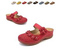 Genérico 2026 New Summer Closed Toe Hollow Out Wedge Sandals for Women, Vintage Floral Design with Adjustable Hook-and-Loop Strap, Platform Espadrilles (Red,37)