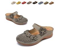 Genérico 2026 New Summer Closed Toe Hollow Out Wedge Sandals for Women, Vintage Floral Design with Adjustable Hook-and-Loop Strap, Platform Espadrilles (Gray,38)