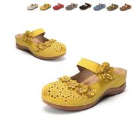 Genérico 2026 New Summer Closed Toe Hollow Out Wedge Sandals for Women, Vintage Floral Design with Adjustable Hook-and-Loop Strap, Platform Espadrilles (Yellow,42)