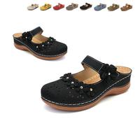 Genérico 2026 New Summer Closed Toe Hollow Out Wedge Sandals for Women, Vintage Floral Design with Adjustable Hook-and-Loop Strap, Platform Espadrilles (Black,35)