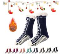 Genérico 2026 New Upgraded version Ultra-Thick Cashmere Slipper Home Socks,Non Slip Comfy Warm,Christmas Socks (Navy Blue)