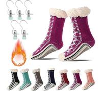 Genérico 2026 New Upgraded version Ultra-Thick Cashmere Slipper Home Socks,Non Slip Comfy Warm,Christmas Socks (Dark Purple)