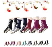 Genérico 2026 New Upgraded version Ultra-Thick Cashmere Slipper Home Socks,Non Slip Comfy Warm,Christmas Socks (4pcs-a)